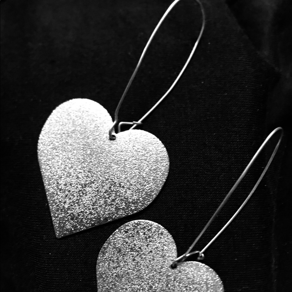 Silver heart dangle earrings